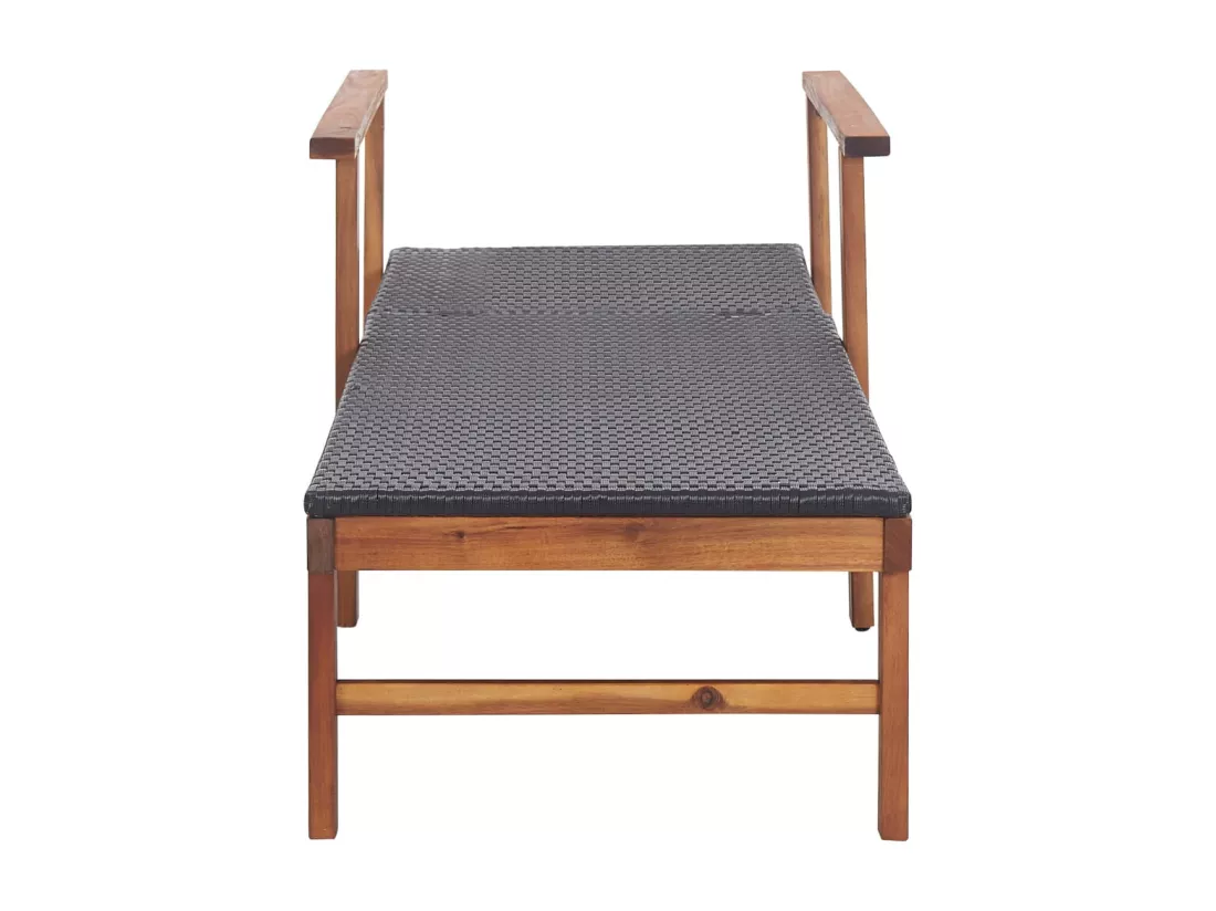 Chaise longue Résine tressée et bois d'acacia massif Noir