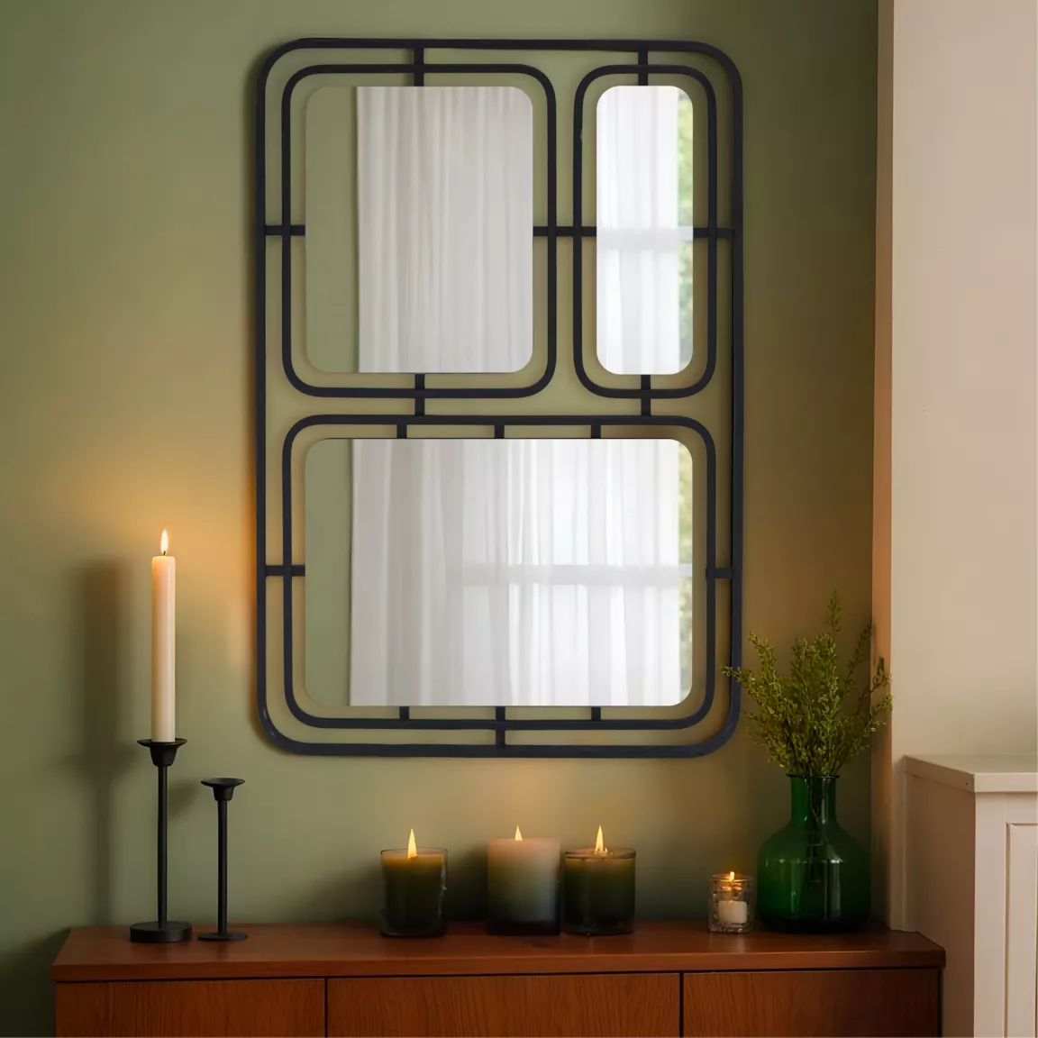 Miroir mural en métal (H80 cm) Reflet Métallique Noir