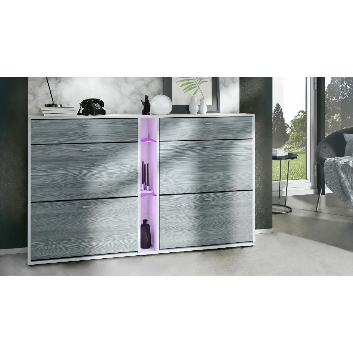 MPC Meuble à Chaussures - Blanc et Anthracite - LED RGB