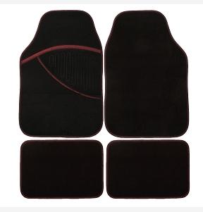 TAPIS AUTO 4 PCS MOQUETTE NOIR LISERET ROUGE ELITE