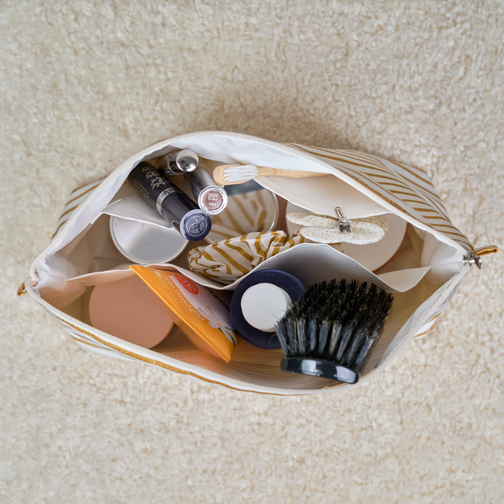 Trousse De Toilette Rayé Or Blanc
