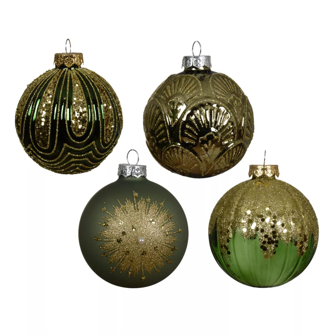 Lot de 12 boules de Noël en verre (D80 mm) Gatsby Vert sapin pailleté