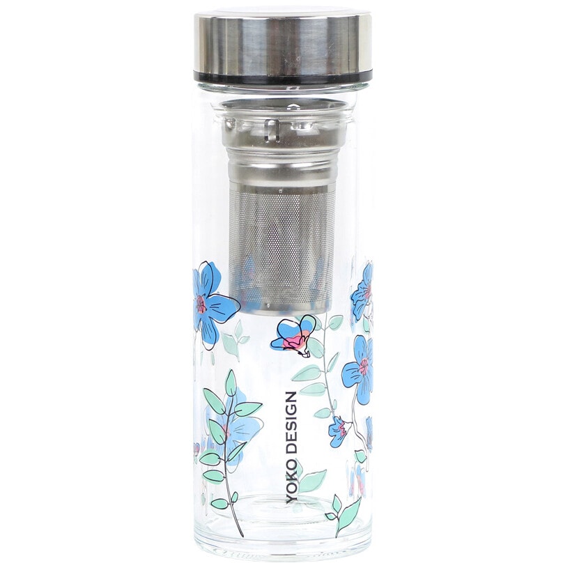 Théière en verre - Garden par'tea - Motifs fleurs bleues - 350 ml
