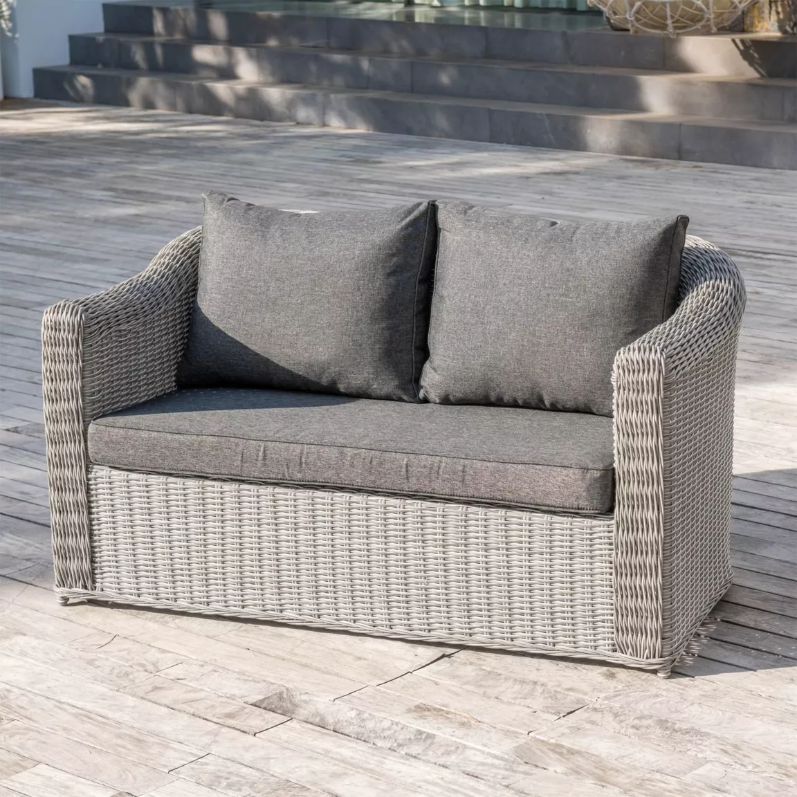 Salon de jardin en résine tressée 7 places 5 pcs Calvi Gris et gris foncé
