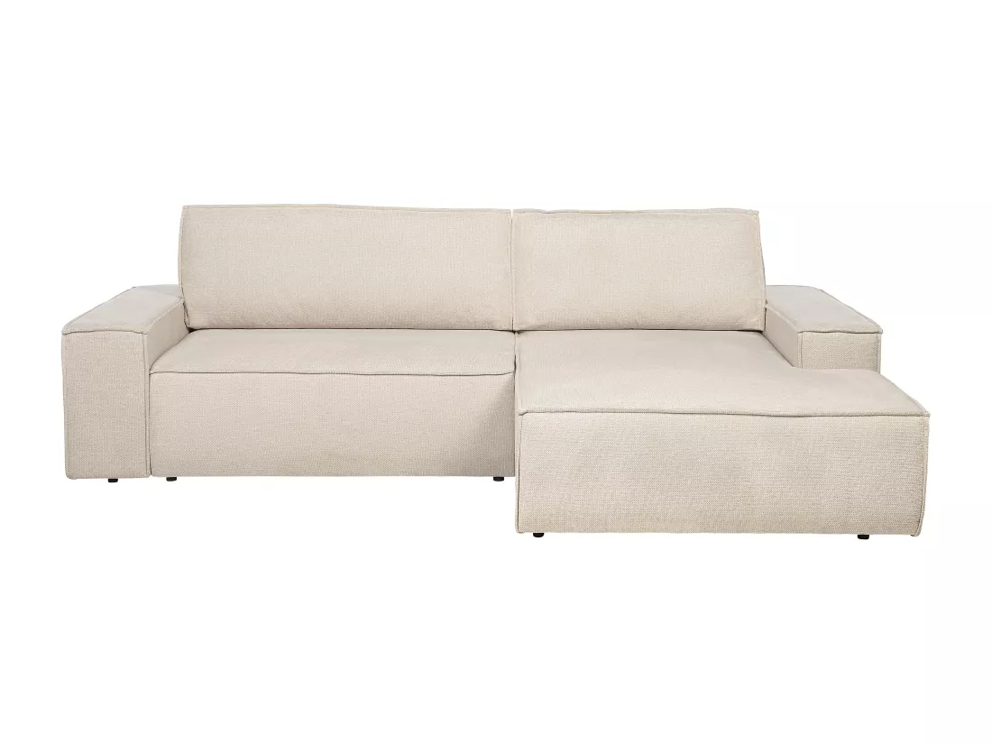 Canapé d'angle droit convertible en tissu texturé beige AMELIA