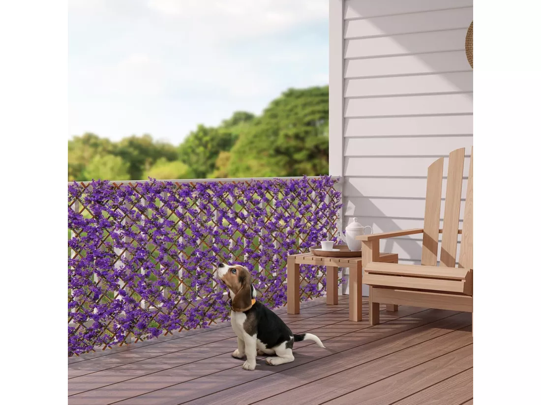 Haie artificielle brise-vue décoration extensible, cadre en saule (eucalyptus violet)