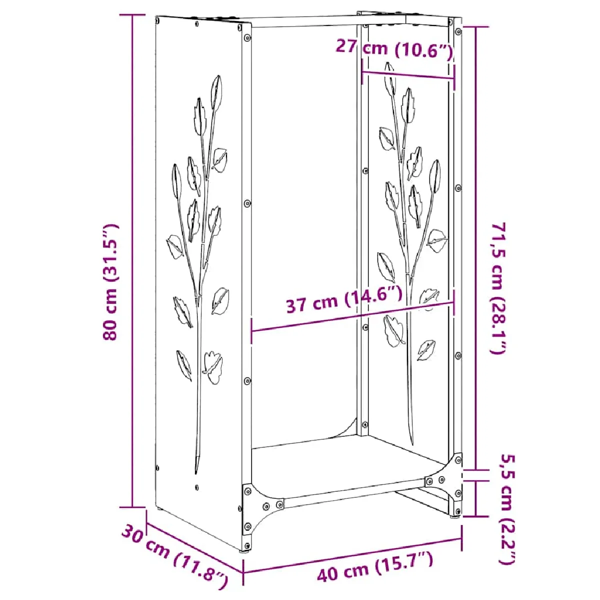 vidaXL Étagère à bois 40x30x80 cm acier résistant aux intempéries