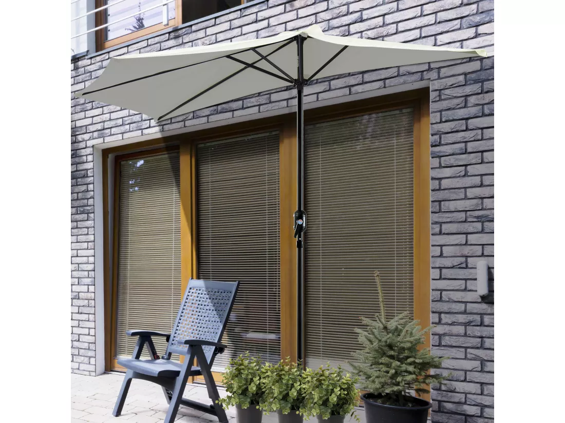 Demi parasol, parasol de balcon 5 entretoises métal polyester 2,69L x 1,38l x 2,36H m crème