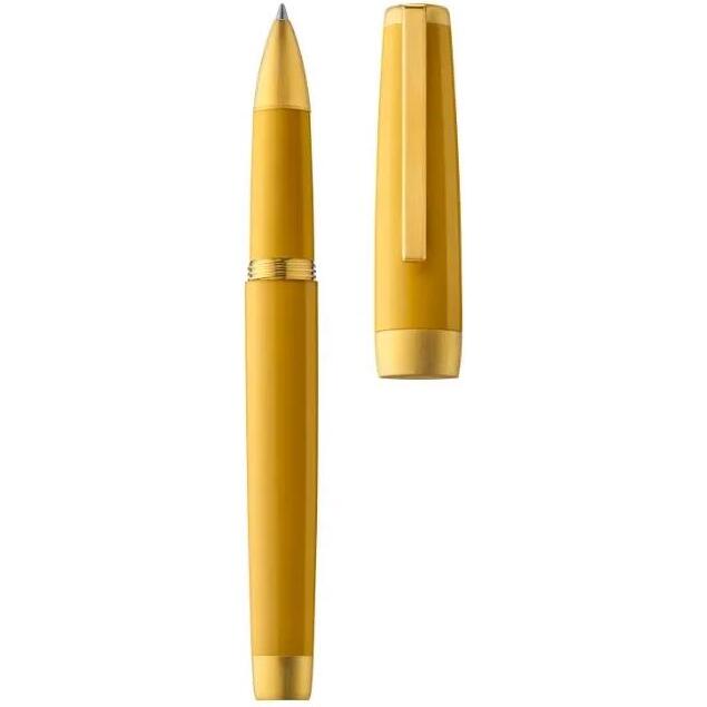 Stylo roller, corps résine de couleur ambre, attributs or jaune brossé - Ambre