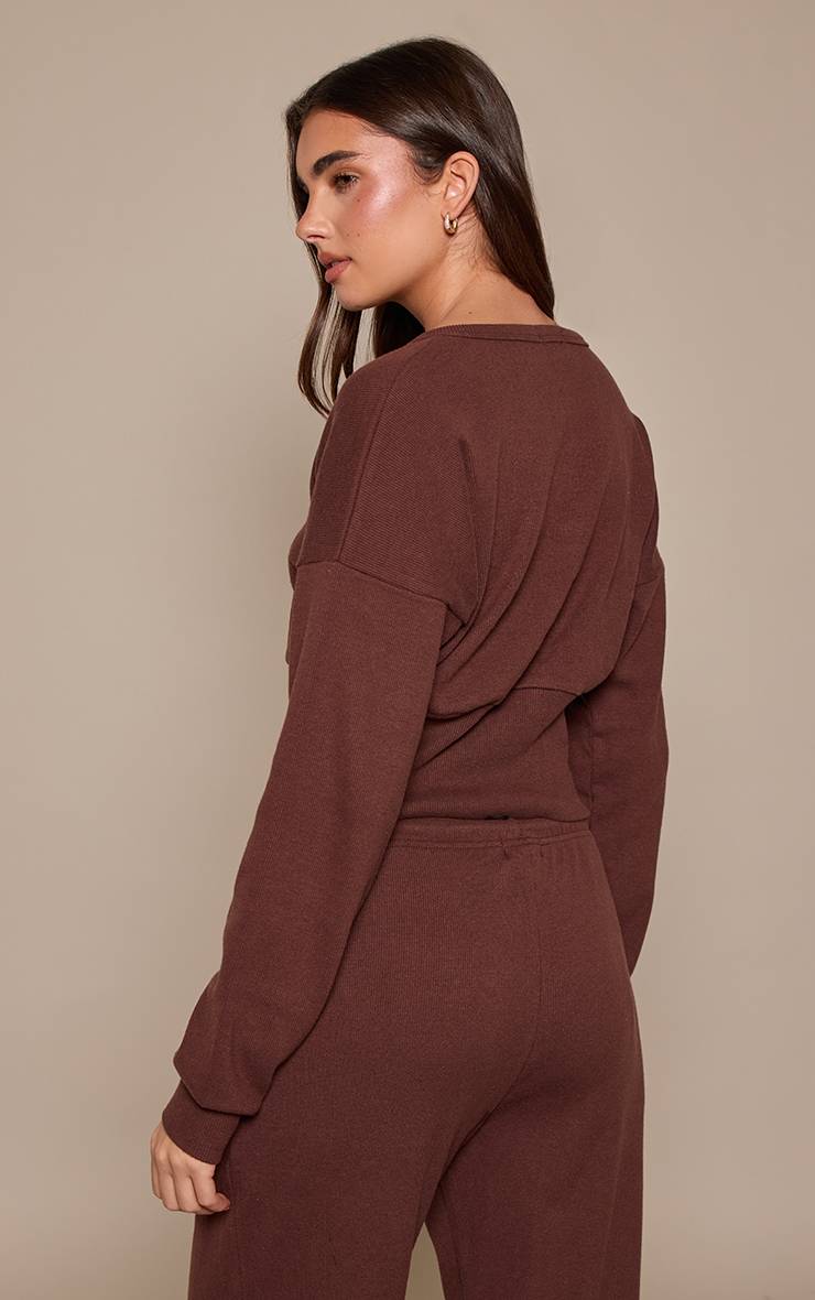 Marron Foncé Ensemble Cardigan Côtelé Doux À Taille Cintrée