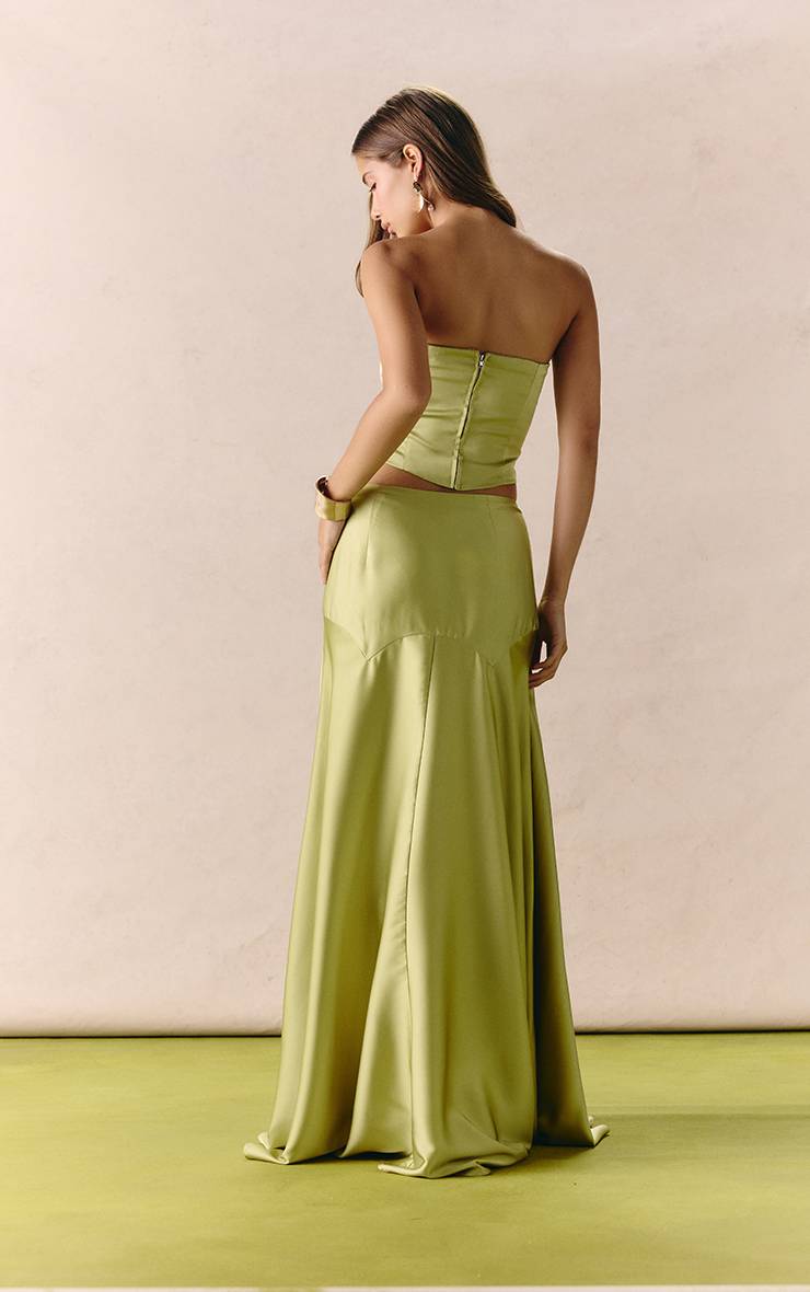 Vert Pomme Jupe Maxi Queue-de-poisson En Satin Coordonnée