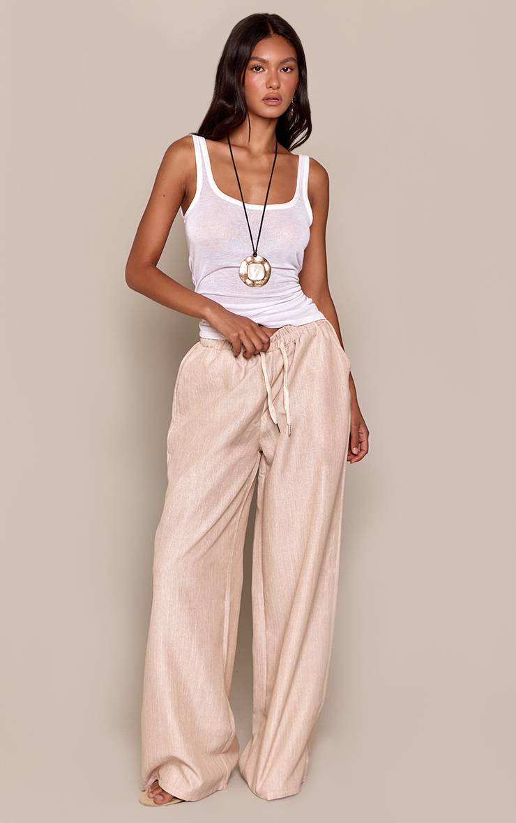 Avoine Pantalon Large À Cordon En Aspect Lin Chiné