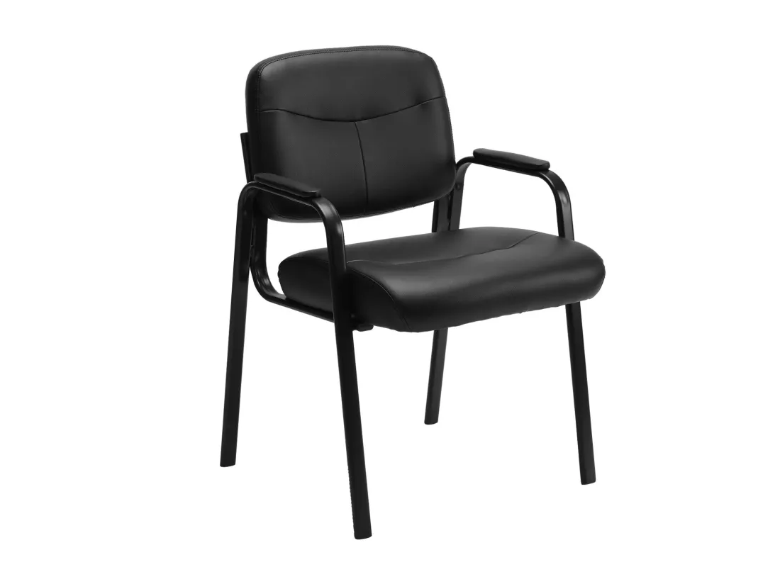 Chaises de salle de conférence,avec accoudoirs rembourrés,chaises de réception,chaises de bureau,cuir,noir,ensemble de 2