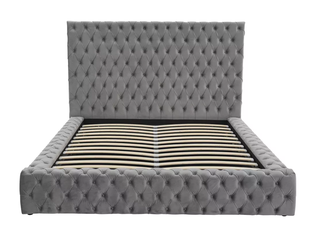 Lit coffre chesterfield 180 x 200 cm - Velours - Gris - DULENI