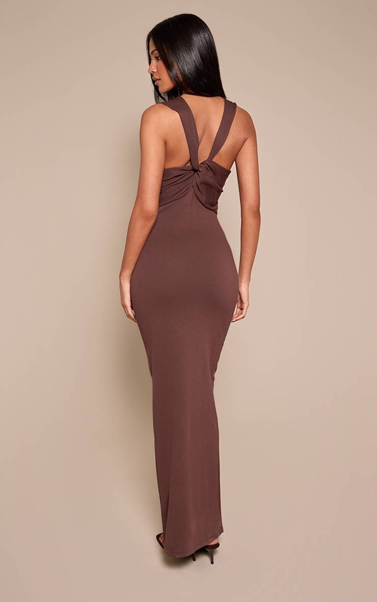 Chocolat Robe Maxi Longue En Maille Fine Avec Détail Croisé