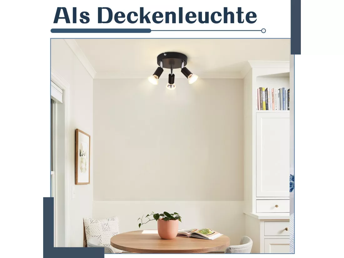 NETTLIFE Plafonnier LED GU10 -3 Spots de Plafond Ronde Moderne Spots de Plafond 350° pour Cuisines Couloir Chambre Salon - sans Ampoule Noir