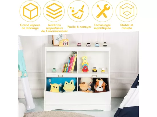 Meuble de Rangement à Jouet pour Enfant, Inclus 4 Compartiments de Rangement, Coin Arrondis, Organisateur de Rangement Multifonctionnelle 67 cm X 40 cm X 62 cm
