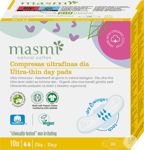 Masmi Serviette Hygiénique Ultra Mince Jour 100% Coton 10 Pièces