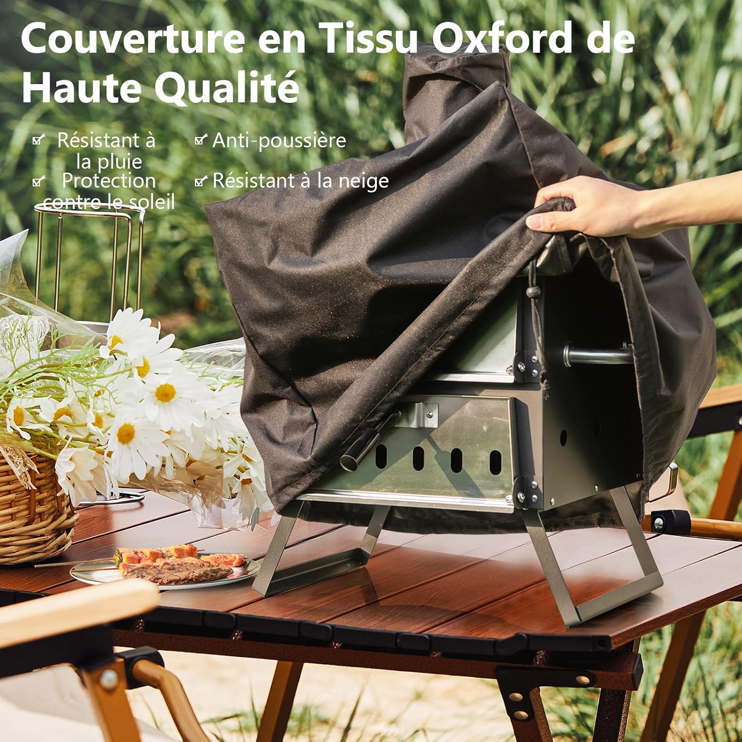 GYMAX Four à Pizza Extérieur Mini, Fours à Pizza au Bois avec Pierre à Pizza, Pelle à Pizza, Jambes Pliantes et Poignées Portables, Ventilateurs Ajustables, Couvercle Imperméable