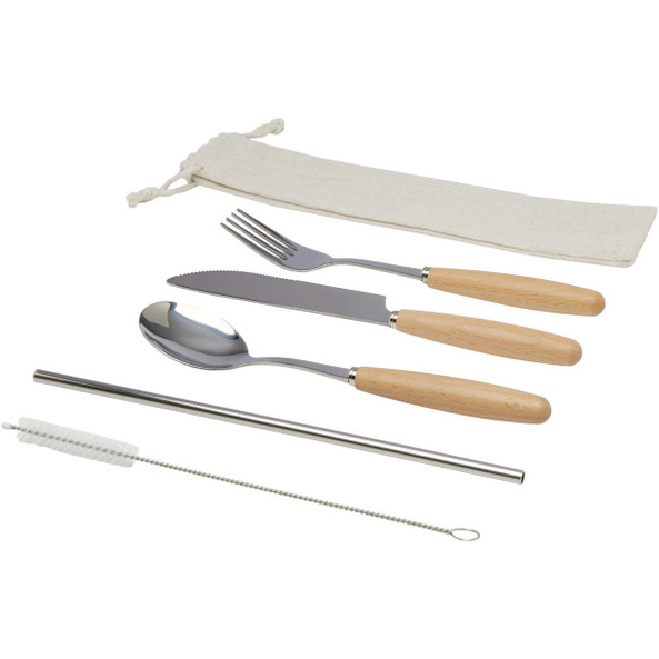 PF Concept 113414 - Ensemble de couverts Root 5 pièces en acier inoxydable et bois de hêtre