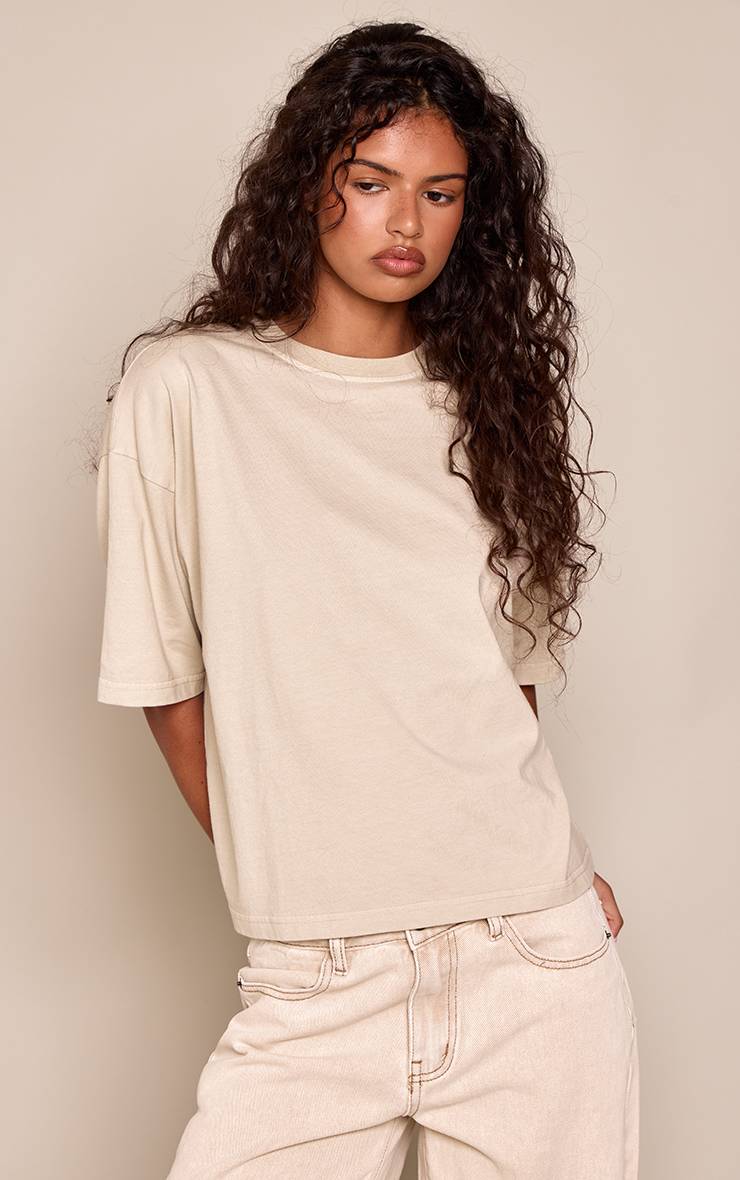 Vert Sauge T-shirt Oversize En Coton Délavé À L'acide