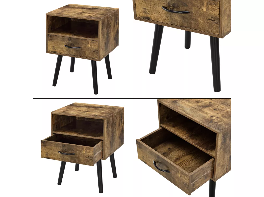 Lot de 2 tables d'appoint Gävle effet bois foncé [en.casa]