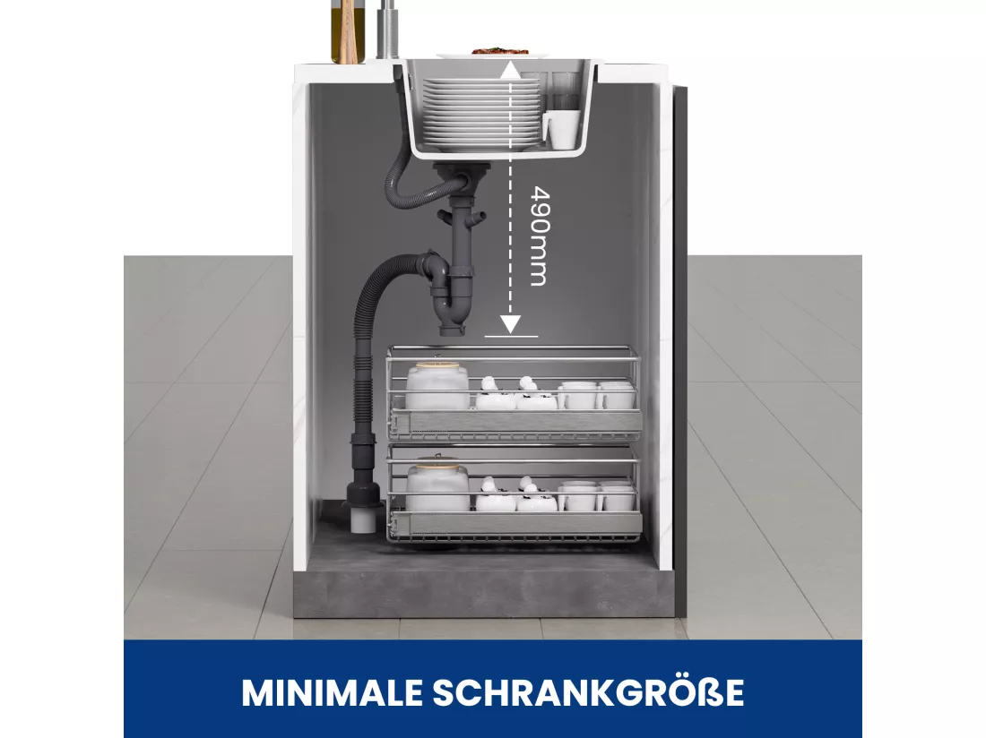 Cecipa max Evier 1 Bac Gris 50x45cm Evier de Cuisine en Quartz et Résine Evier à Encastrer 1 cuve + 300ML Distributeur de Savon Brossé