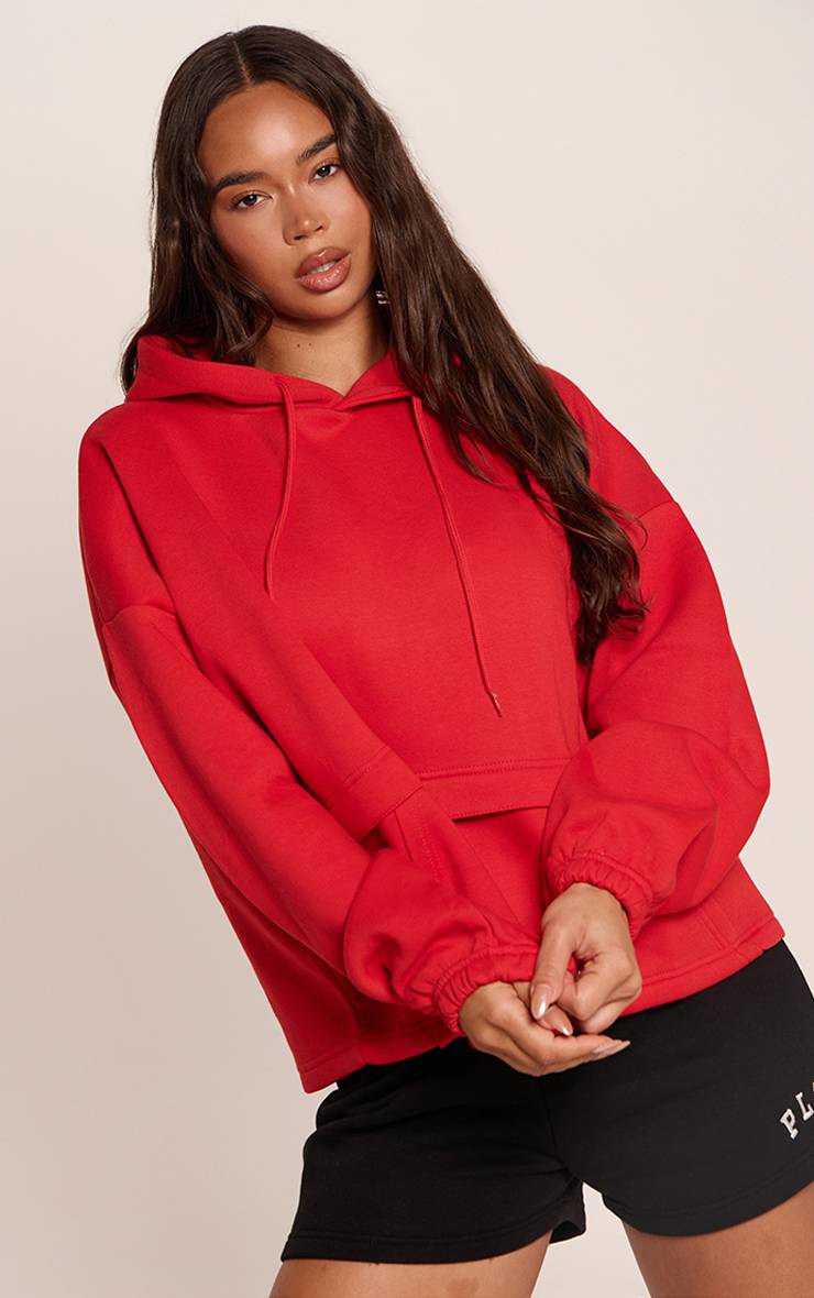 Rouge Sweat À Casynthétiqueche Ourlet Large Avec Poche Kangourou