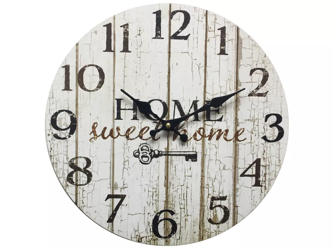 Pendules Horloge Murales Bois Blanc Shabby Décor 33,8x33,8x4