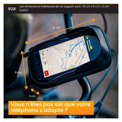 Support et Protection Smartphone Etanche Pour vélo R2B Rotation à 360 Degrés Noir