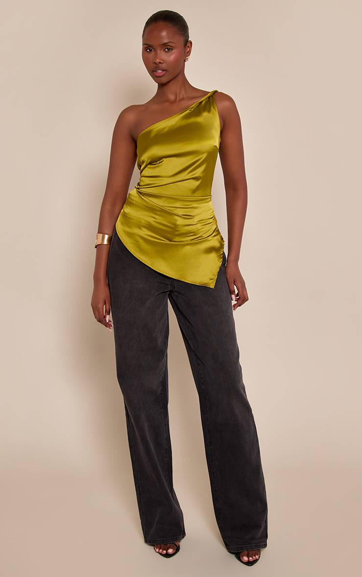 Vert Haut Asymétrique En Satin À Une Épaule
