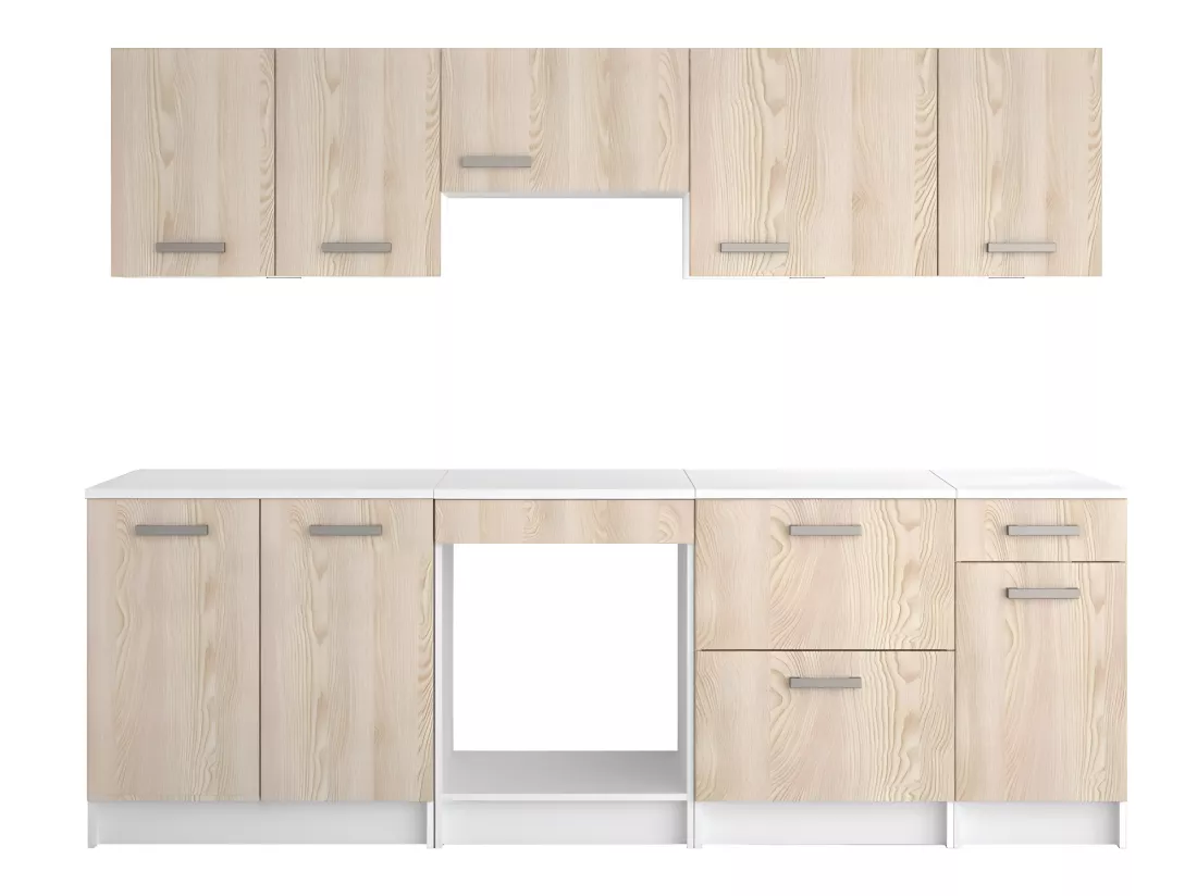 Cuisine complète - Avec plan de travail 240 cm - Naturel clair & Blanc - TRATTORIA