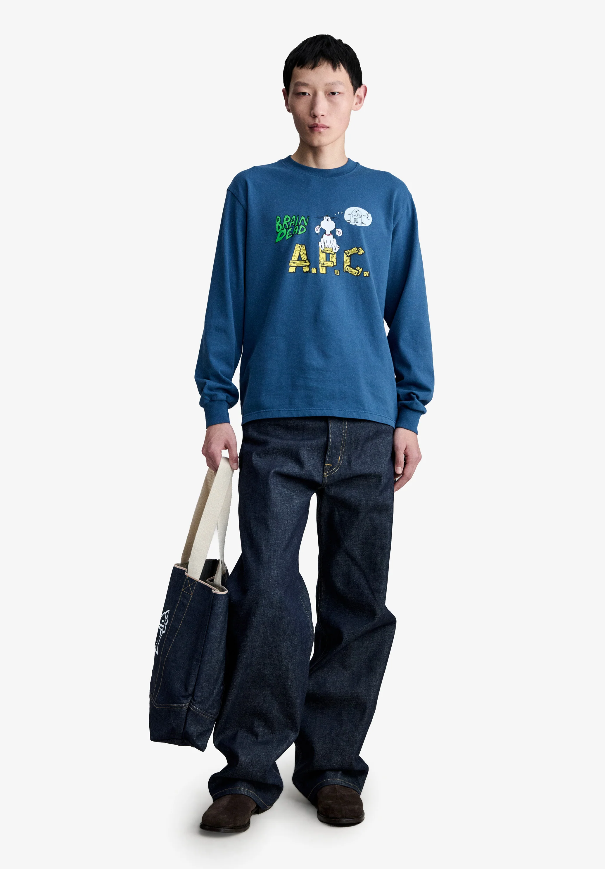 t-shirt long sleeves APC x BRAINDEAD - Bleu gris