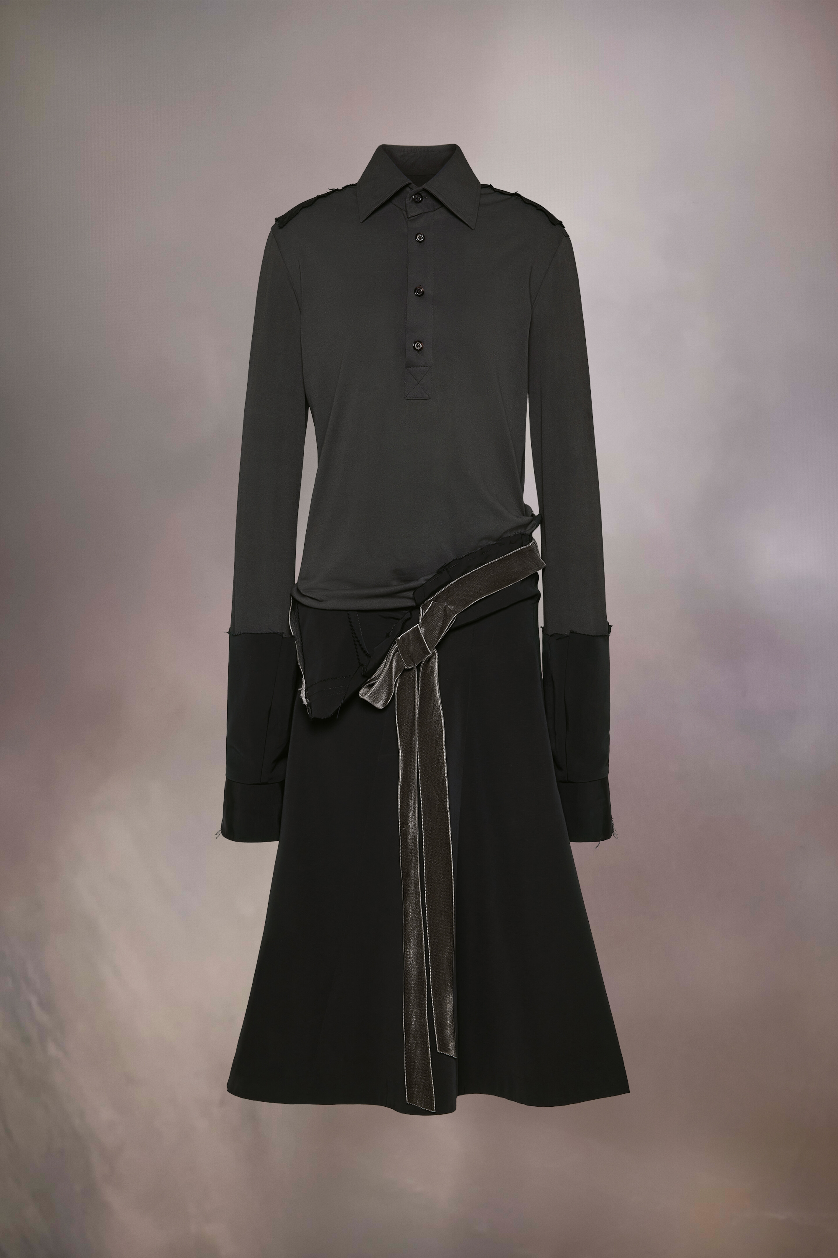 Black Long-sleeved Midi-shirt Dress