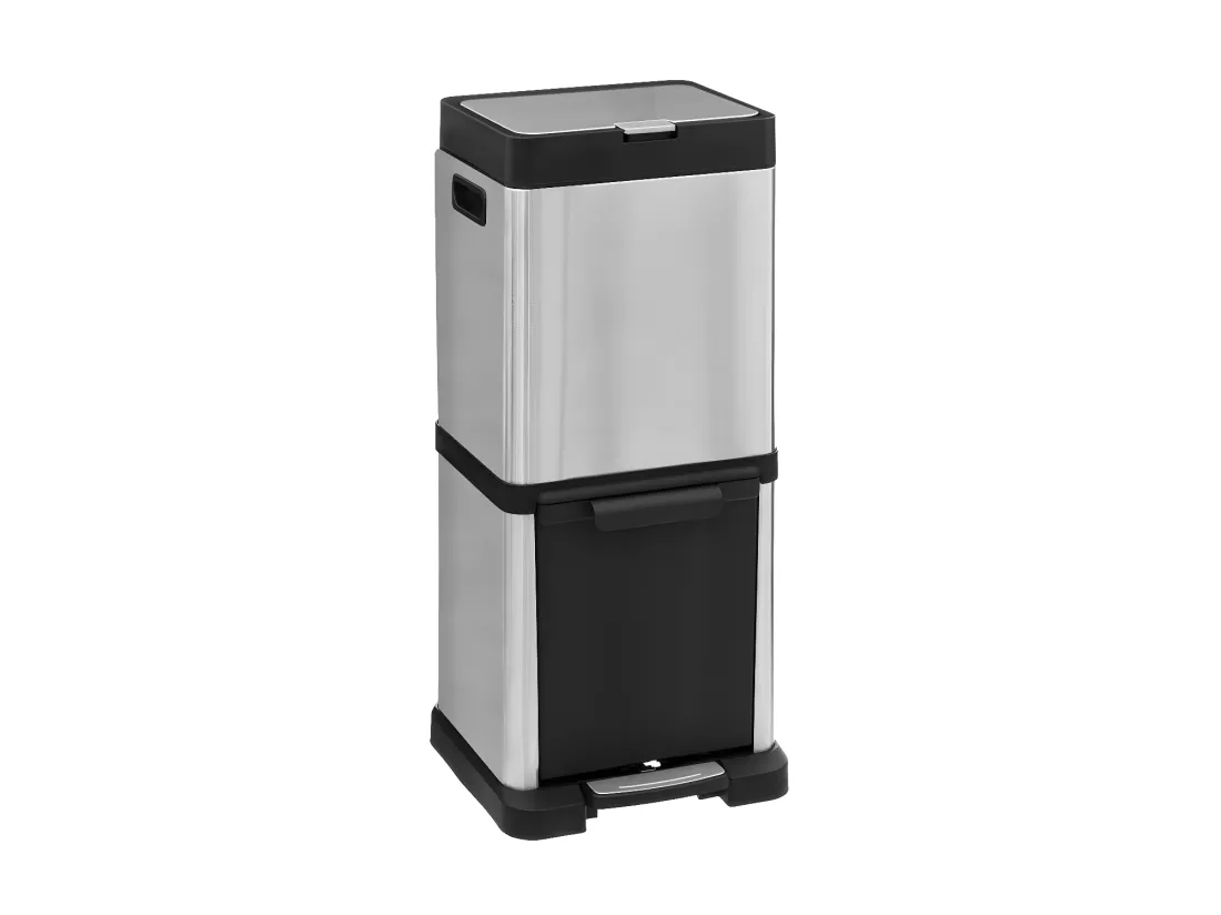Poubelle Colonne de Tri sélectif en Inox 2 bacs 20L + 14L