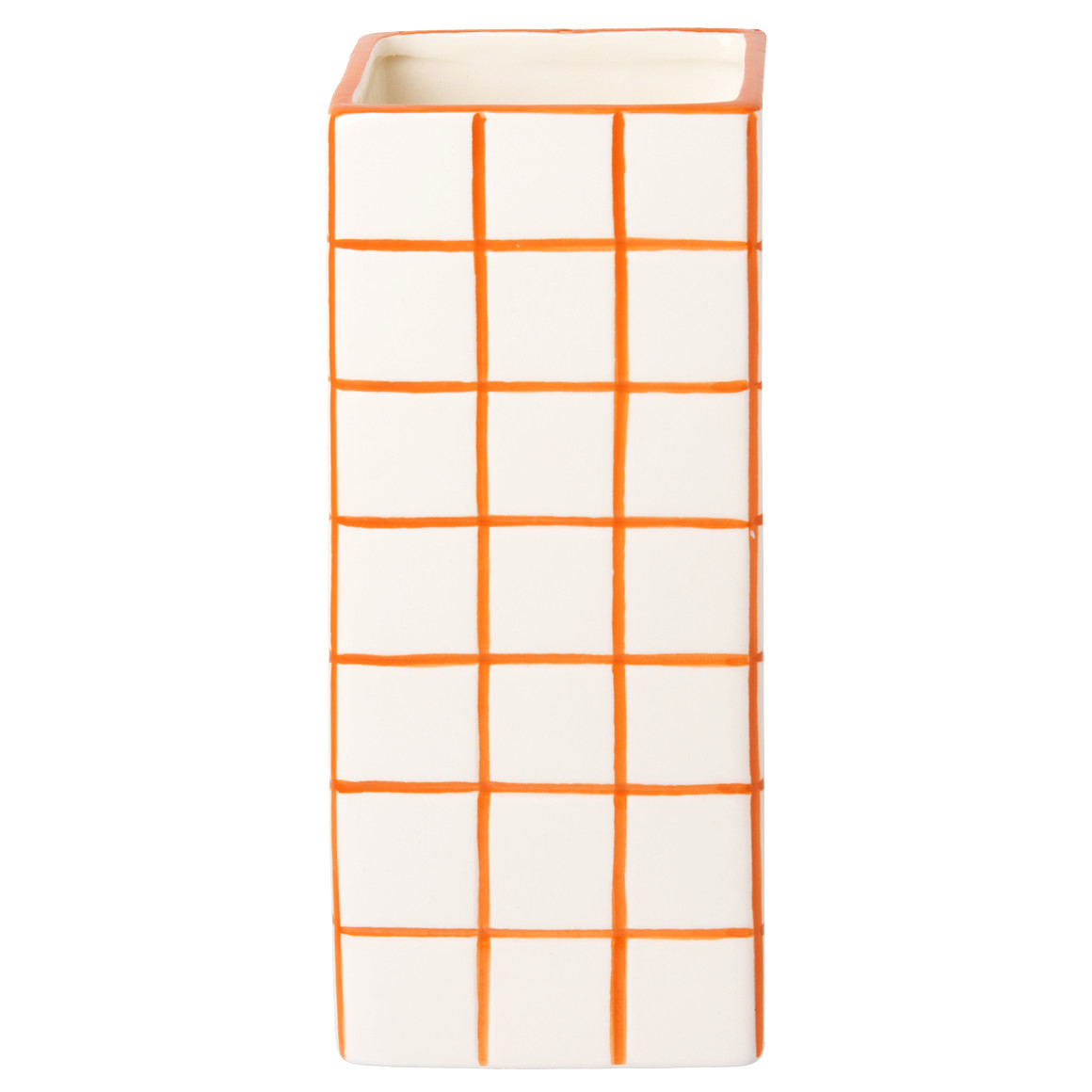 Vase in gefliester Optik orange / weiss