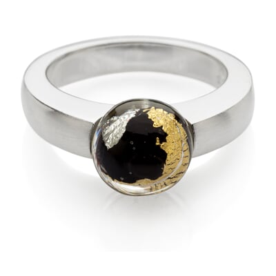 Fingerring Muranoglasperle, Gelb-Weiß-Schwarz, 53 (16,9 mm)
