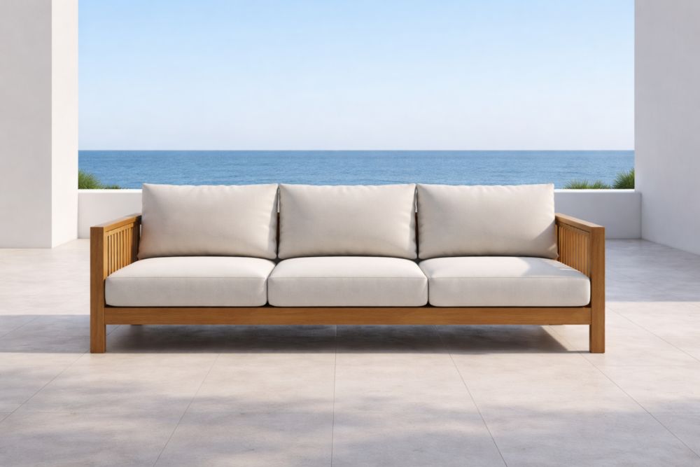 Holz 3-Sitzer Outdoor-Sofa Weiß