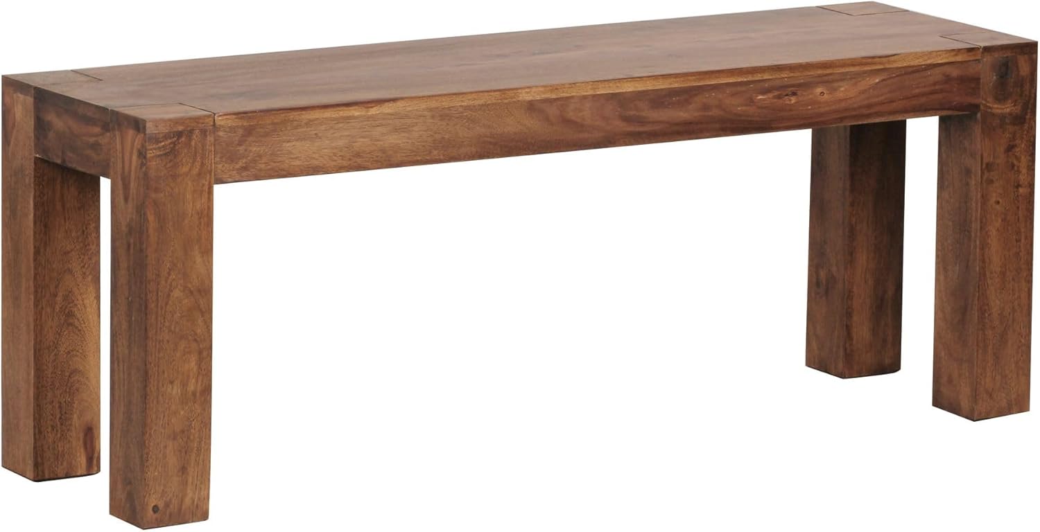 FineBuy Esszimmer Sitzbank Massiv-Holz Sheesham Holz-Bank Natur-Produkt Küchenbank im Landhaus-Stil Größe wählbar Braun