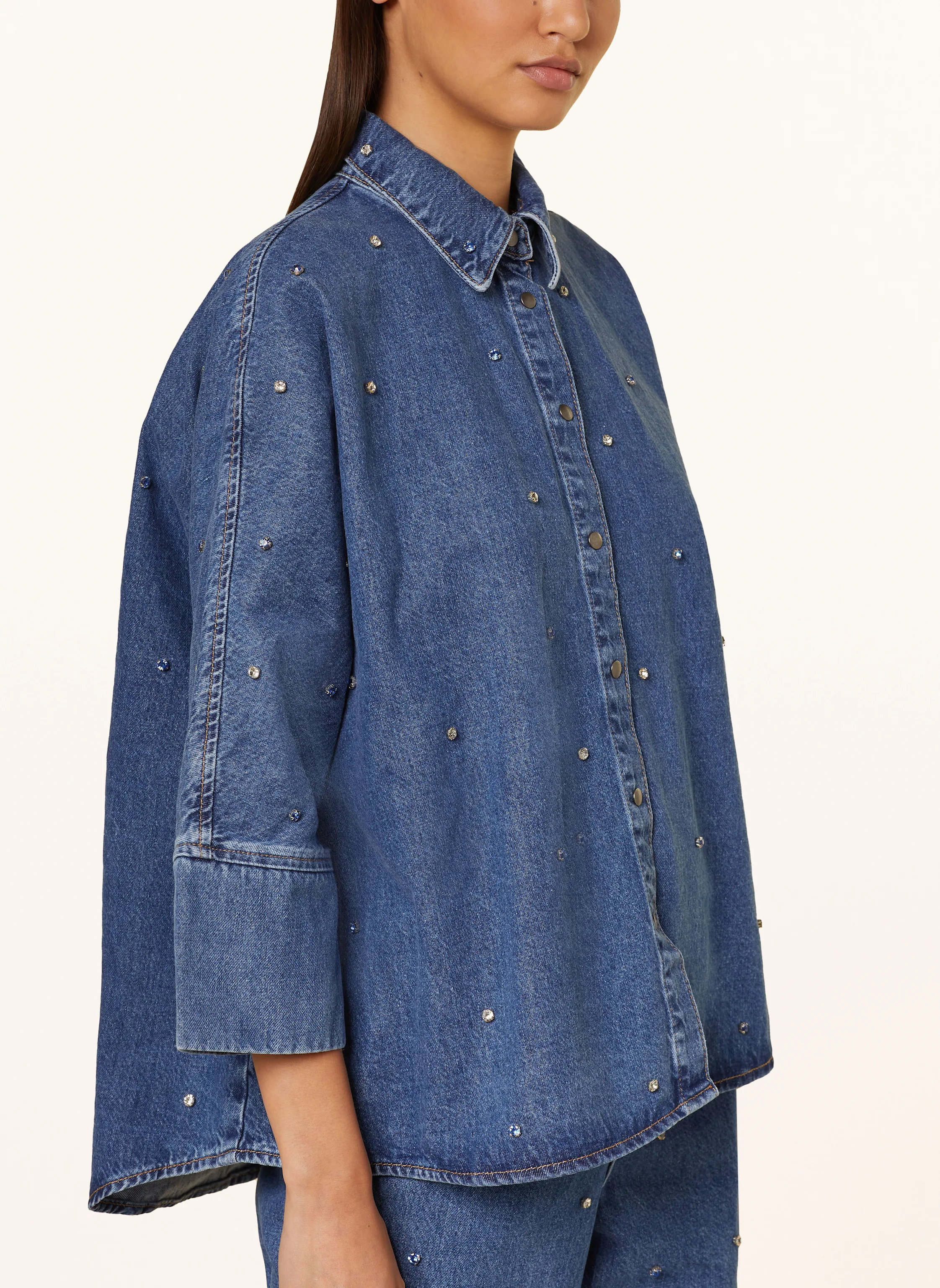 ONLY Jeansbluse mit 3/4-Arm und Schmucksteinen