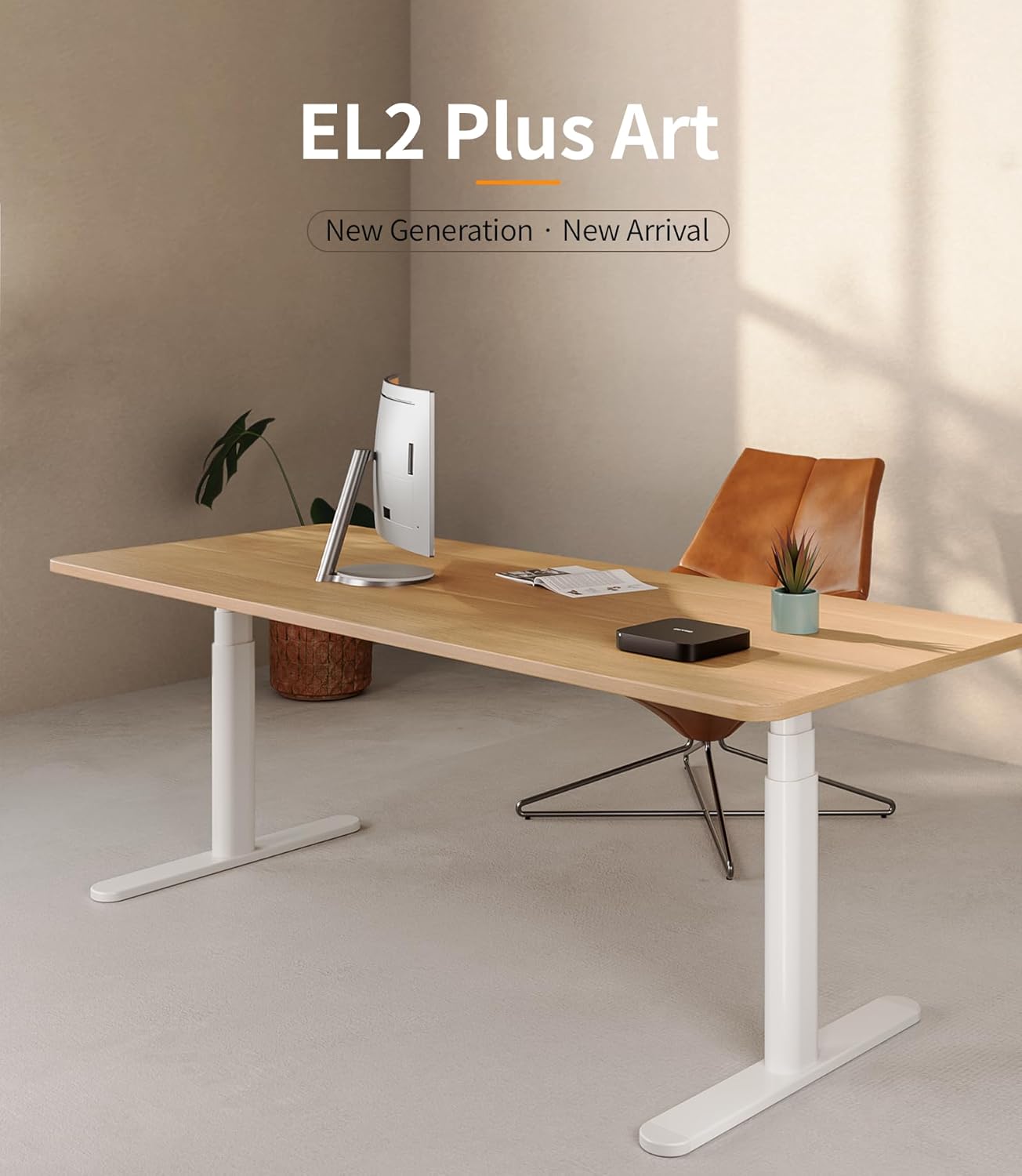 MAIDeSITe EL2 Plus Art Höhenverstellbarer Schreibtisch Gestell mit Ovaler Beindesign, Elektrisch Dualmotor Tischgestell höhenverstellbar mit 62-125cm, 4 Memory-Steuerung Schreibtisch höhenverstellbar