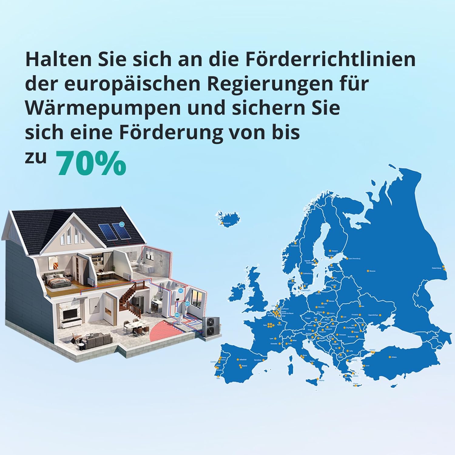 SMETA Monoblock Luft Wärmepumpe Warmwasser R290 16 kW, Einphasig, 3-in-1 Heizung, Kühlung und Warmwasser, WiFi, Einphasig & Förderfähig, A+++