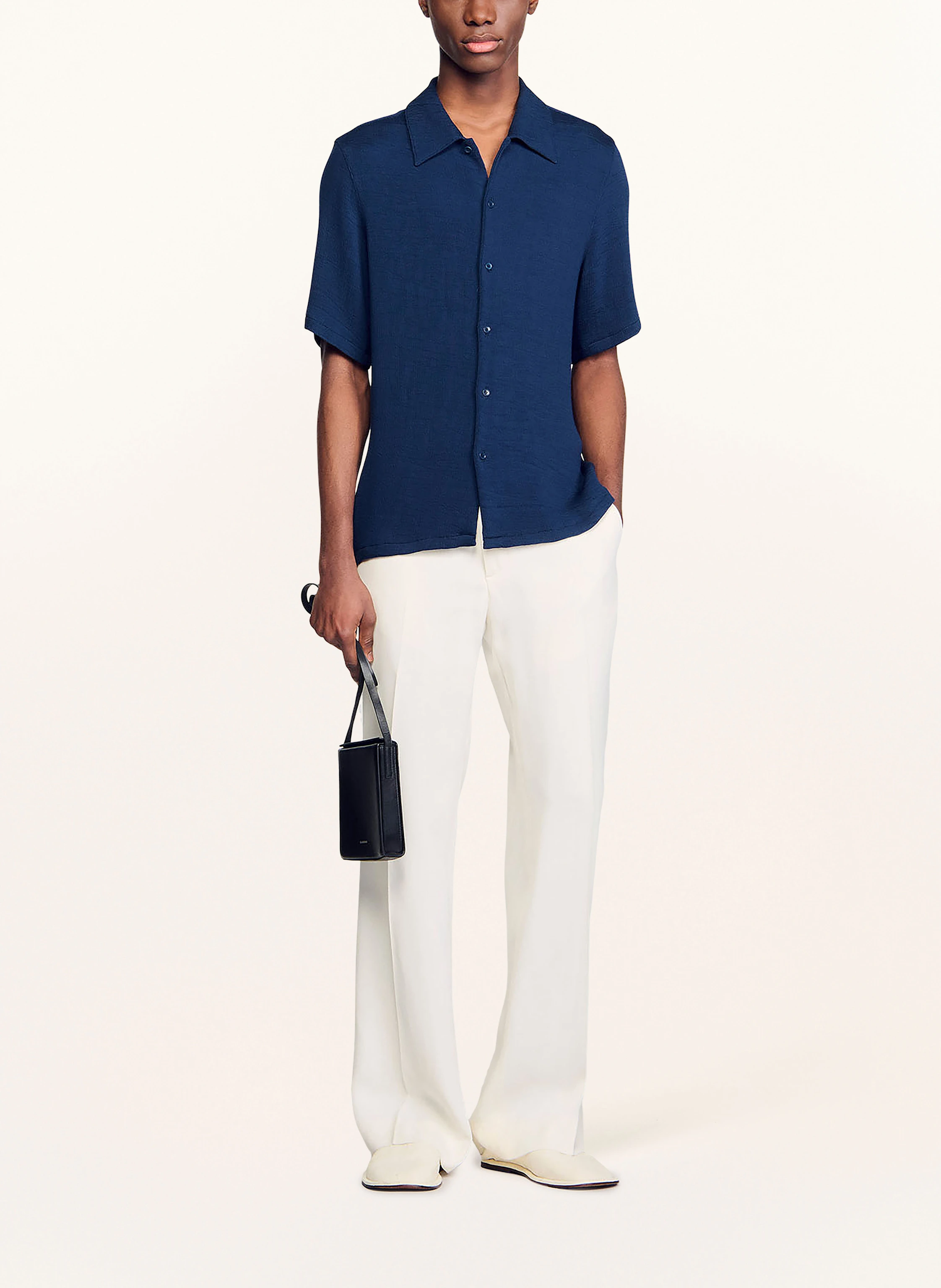 SANDRO Kurzarm-Hemd Slim Fit mit Plissees