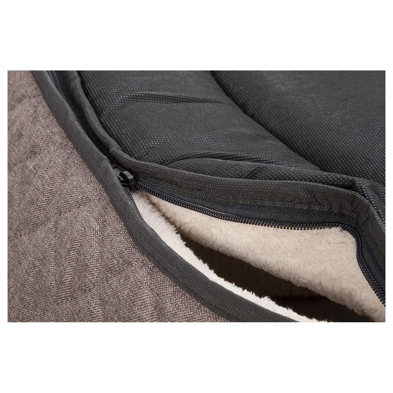 Knuffelwuff Orthopädisches Hundebett Lena aus Velours und Kunstleder mit hohem Schaumstoffrand braun/ beige M-L