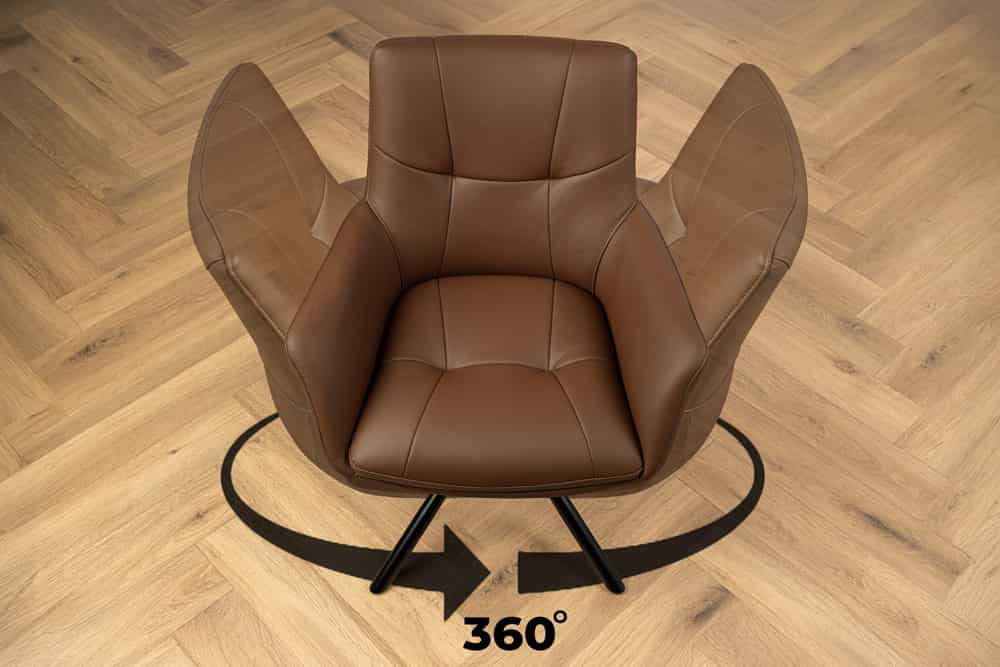 Drehbarer Stuhl SIGNATURE cognac braun Echtleder 360° Taschenfederkern schwarz Metall