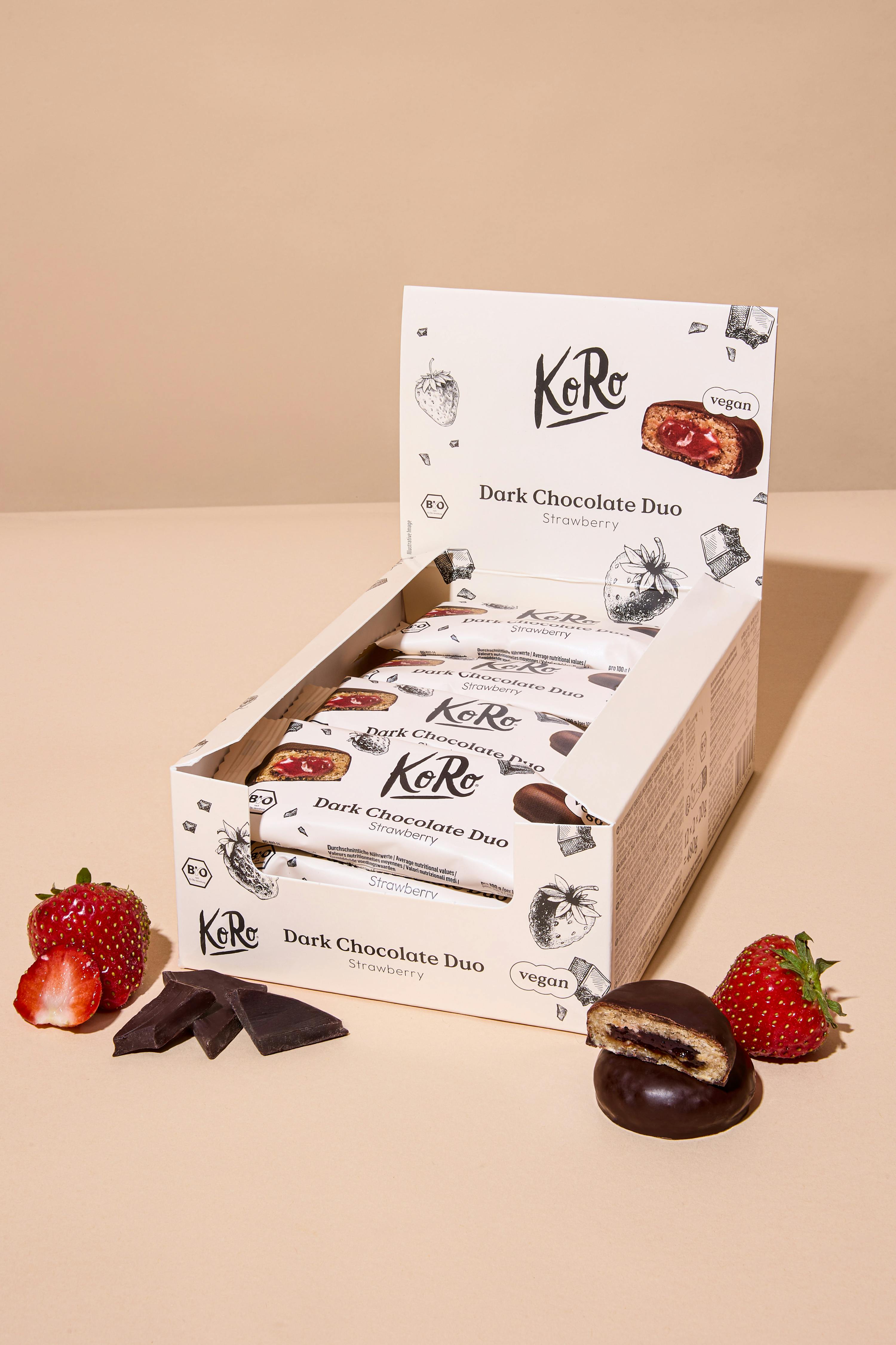 Bio Dark Chocolate Duo Strawberry 12 x 2 x 20 g