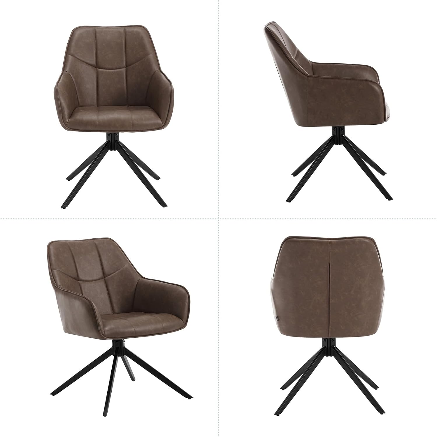 WOLTU Esszimmerstühle drehbar 2er Set, für Esszimmer Wohnzimmer Küche, Küchenstühle gepolstert mit Armlehnen, Metallbeinen, aus Vintage Kunstleder, Braun
