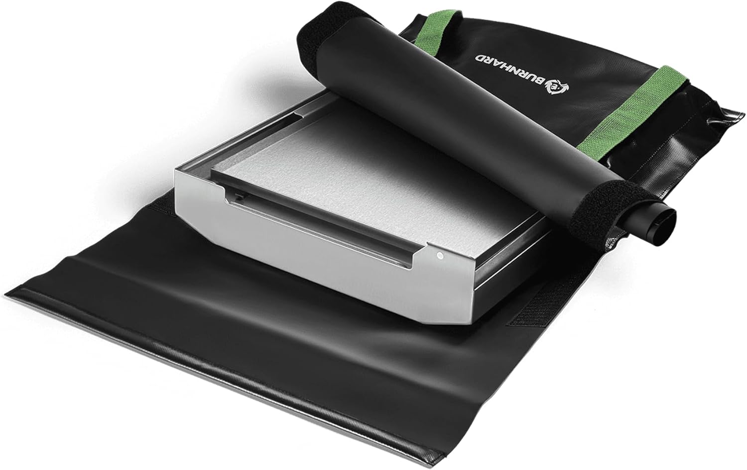 BURNHARD Camping Gasgrill JONES Edelstahl Klappgrill mit Deckel 2-Brenner 6,4 kW inkl. Transporttasche mit Rucksackfunktion und Multitool, Faltgrill ideal für Camping
