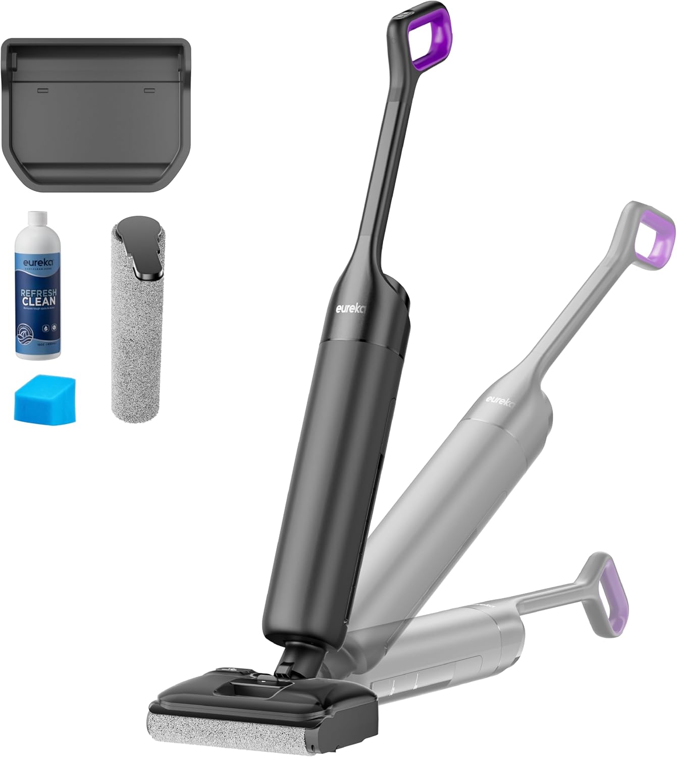 Eureka FloorShine 460 Nass Trockensauger Kabellos, 180° Flachdesign Wischsauger Saugwischer, 17000 Pa Akku Staubsauger mit Wischfunktion, 30min Laufzeit Reinigung unter tiefen Möbeln für HarteBoden