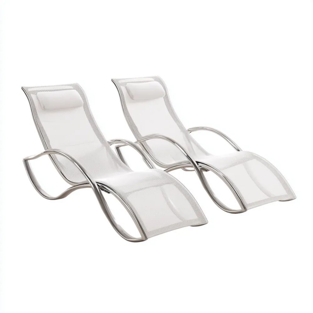 Sonnenliege Set - Metallrahmen Textil 200x65x88 cm - Weiß - Modernes D